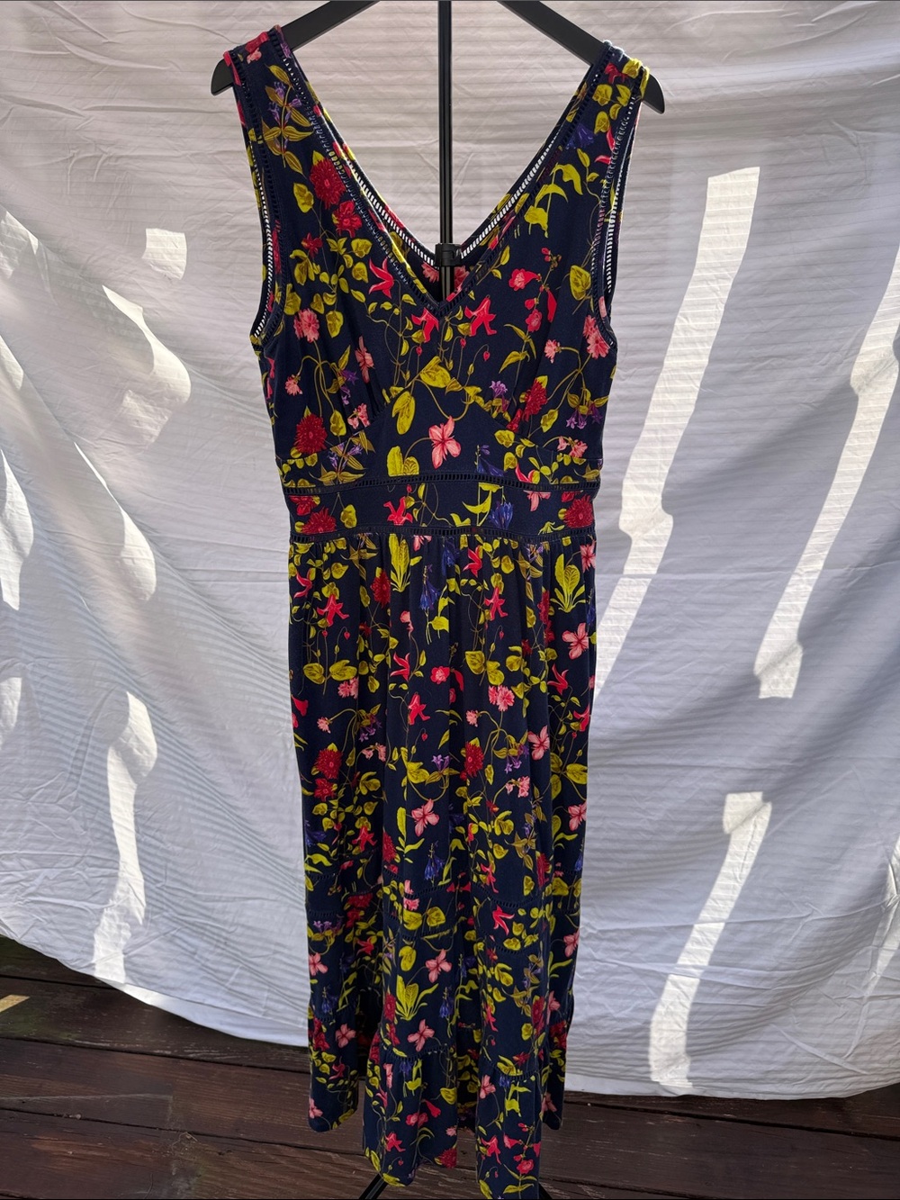 Lands' End Navy Maxi Dress with Pink & Green Floral Print